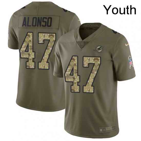 Youth Nike Miami Dolphins 47 Kiko Alonso Limited OliveCamo 2017 Salute to Service NFL Jersey
